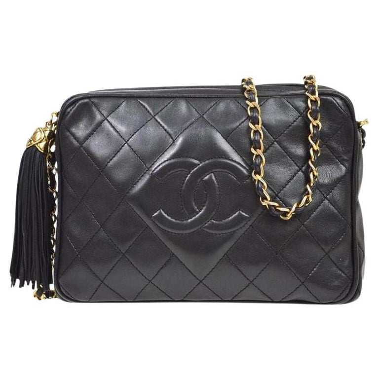 CHANEL CC Black Lambskin Leather Quilted Gold Hardware Evening