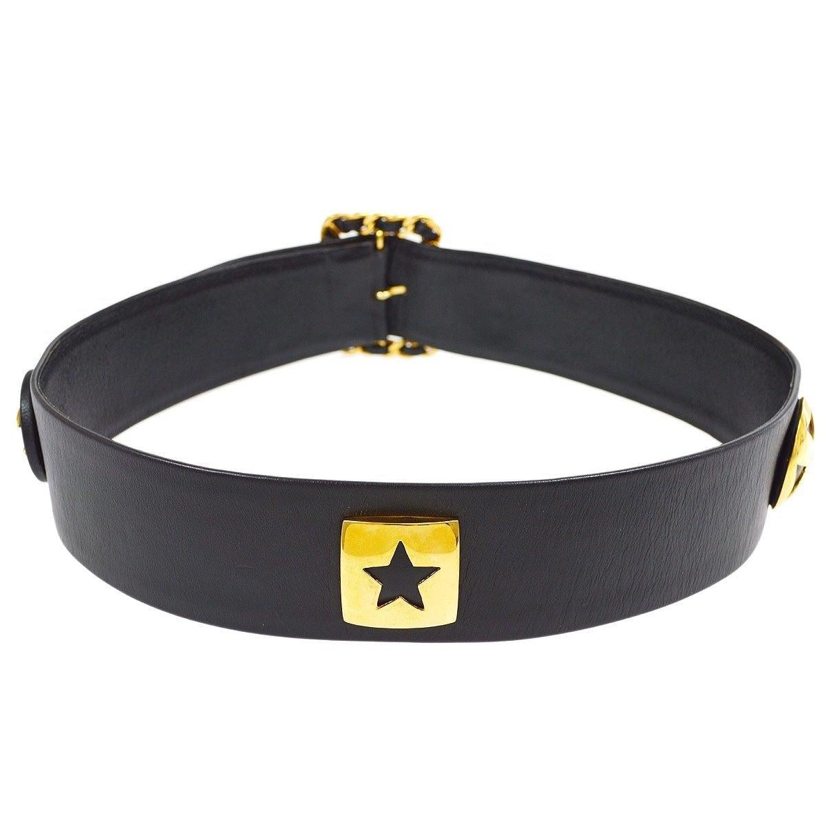 CHANEL CC Black Leather Gold Metal Charm Waist Belt 1