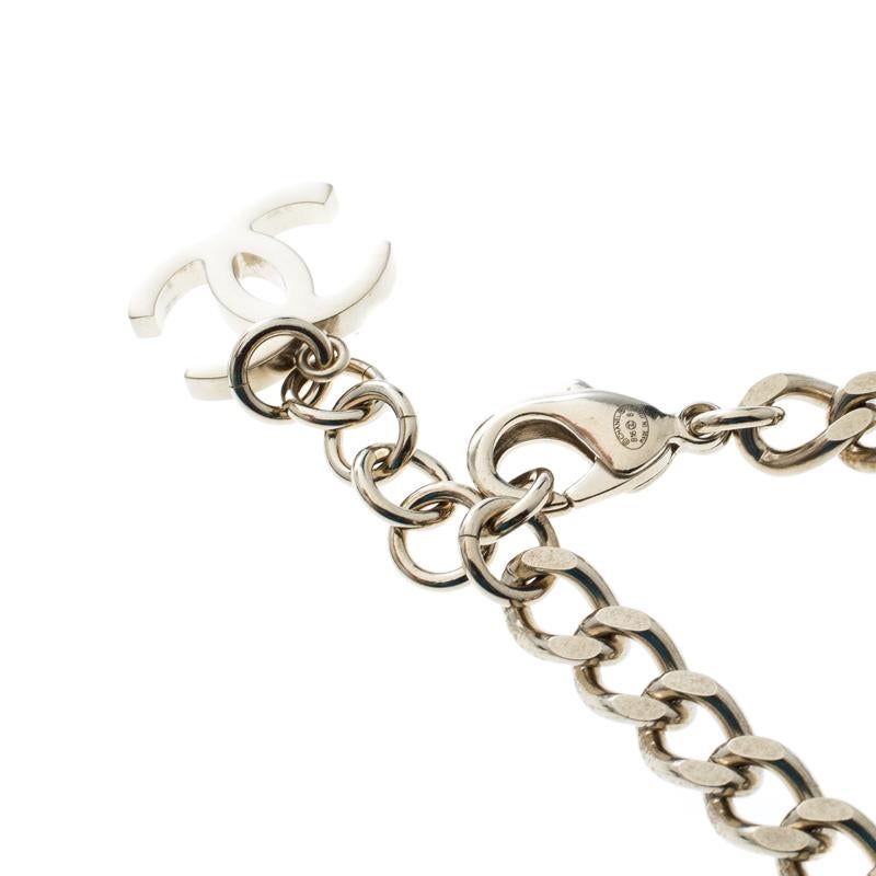 Contemporary Chanel CC Black Leather Gold Tone Chain Link Bracelet