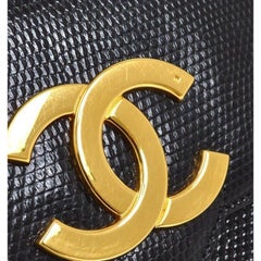 CHANEL CC Black Lizard Exotic Leather Gold Small Party Flap Shoulder Flap Bag