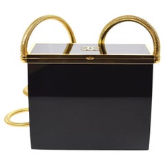CHANEL CC Black Plastic Gold Small Evening Square Shoulder Bag