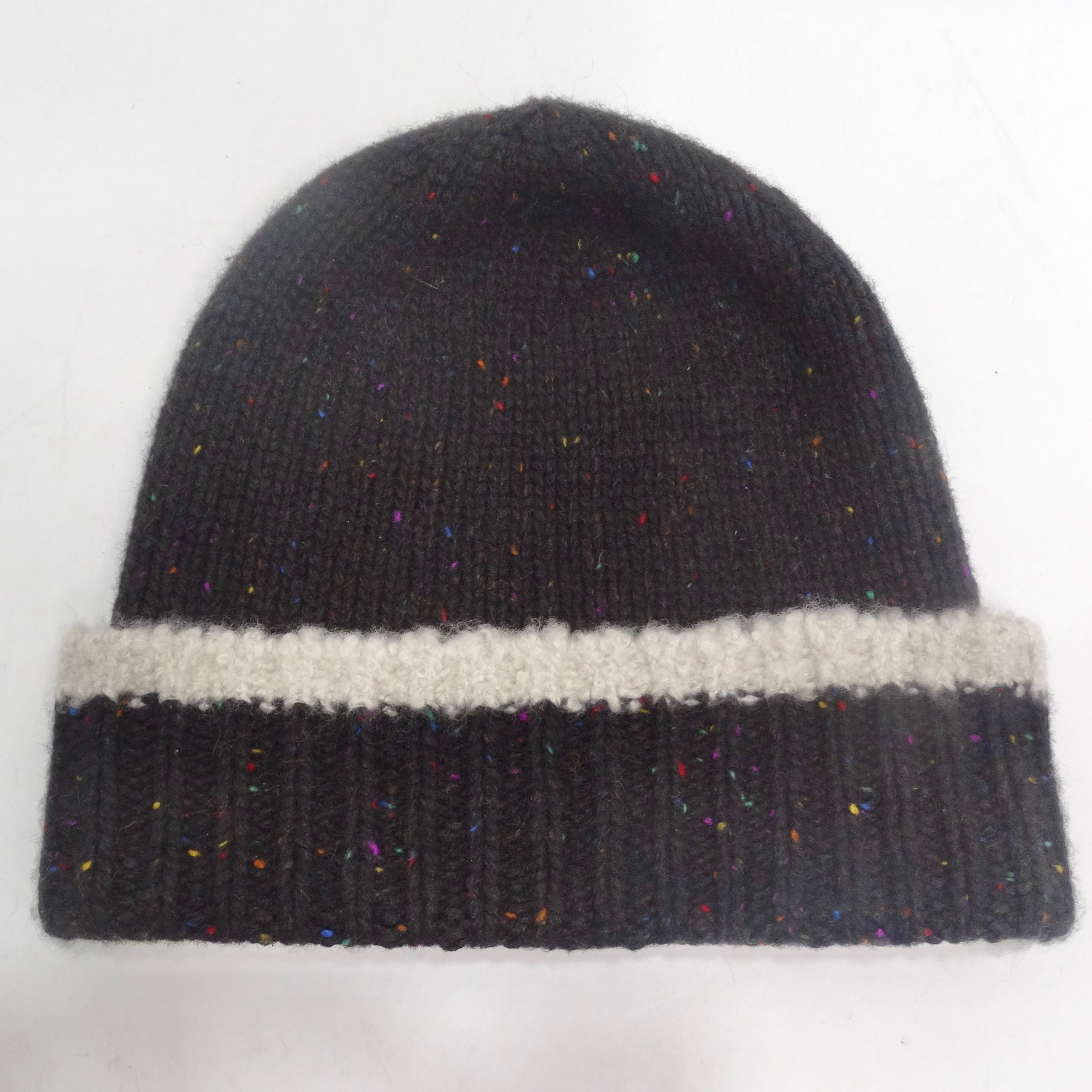 Chanel CC Black Rainbow Specks Cashmere Beanie Hat 5