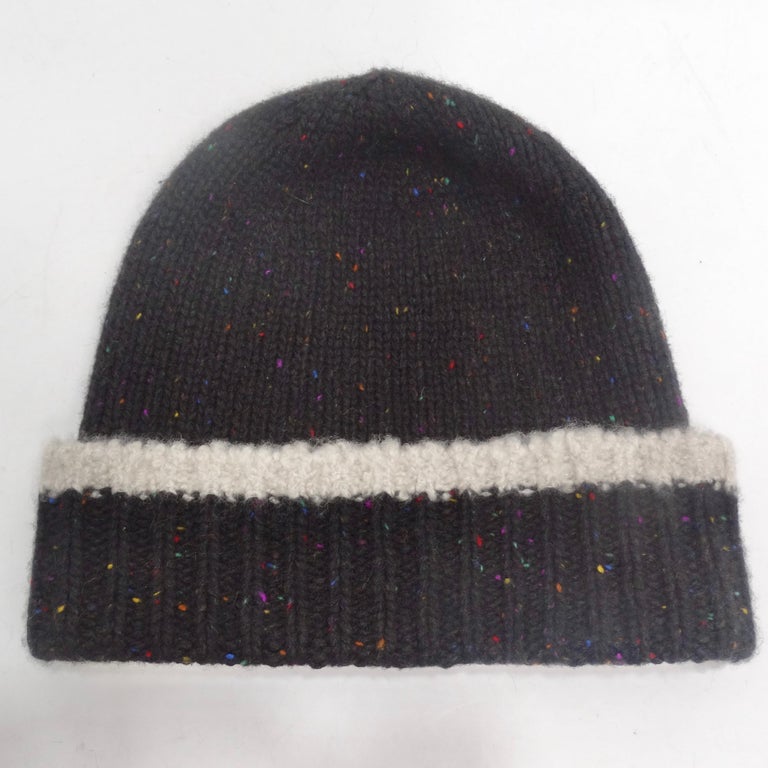 Chanel CC Black Rainbow Specks Cashmere Beanie Hat For Sale  display picture 2