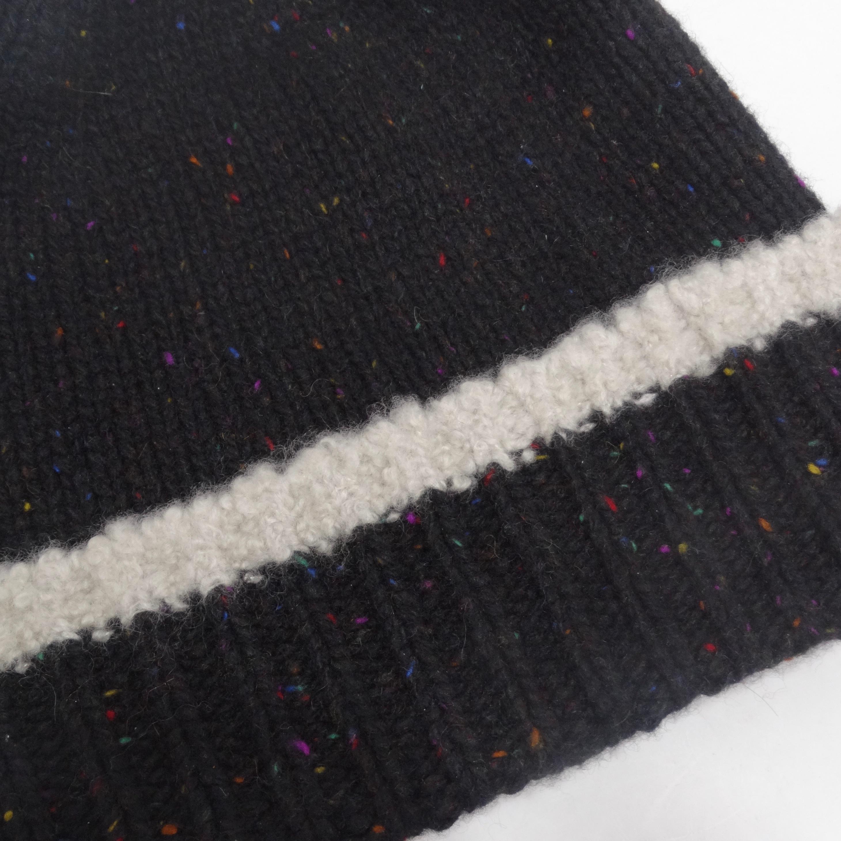 Chanel CC Black Rainbow Specks Cashmere Beanie Hat 6