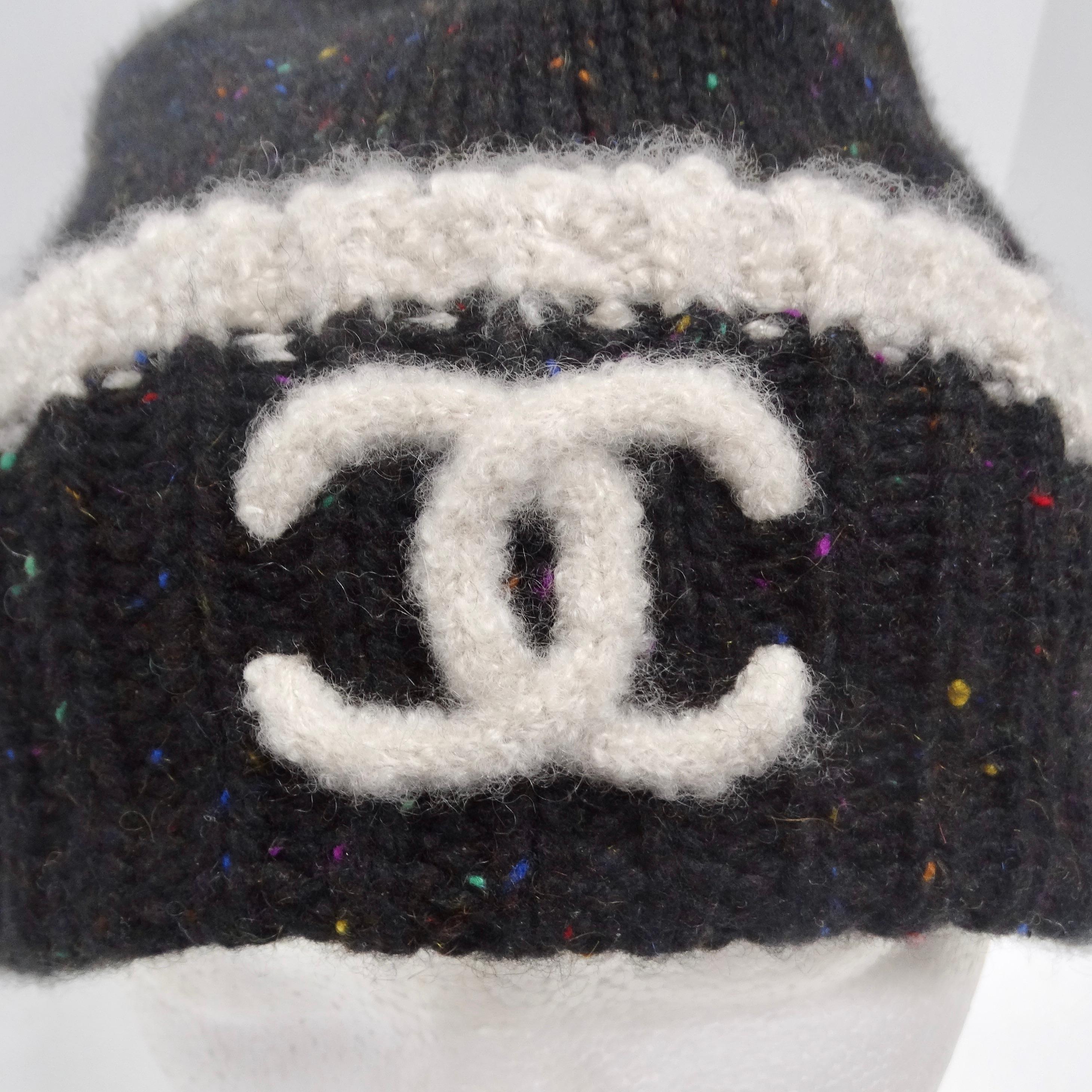 Women's or Men's Chanel CC Black Rainbow Specks Cashmere Beanie Hat