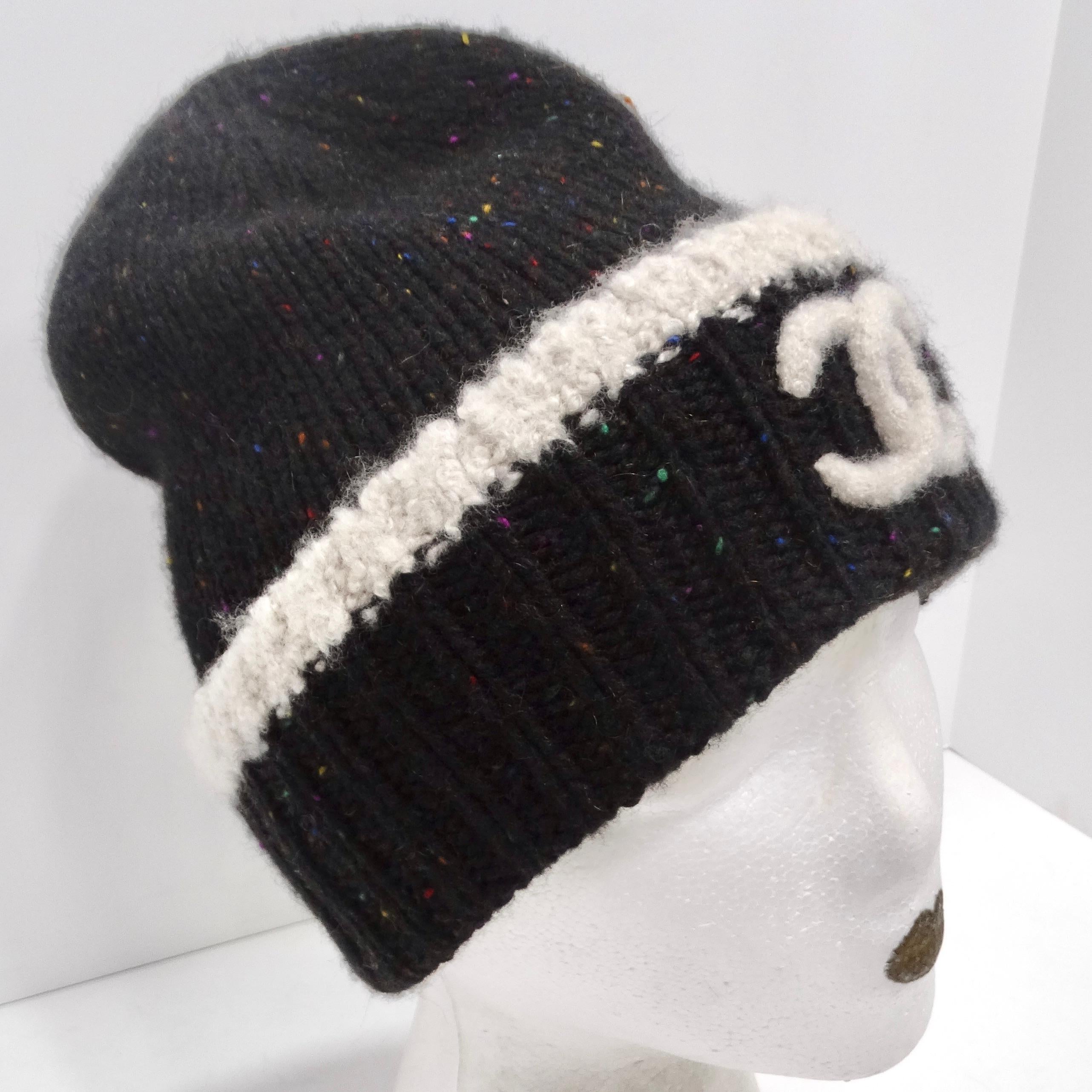 Chanel CC Black Rainbow Specks Cashmere Beanie Hat 1
