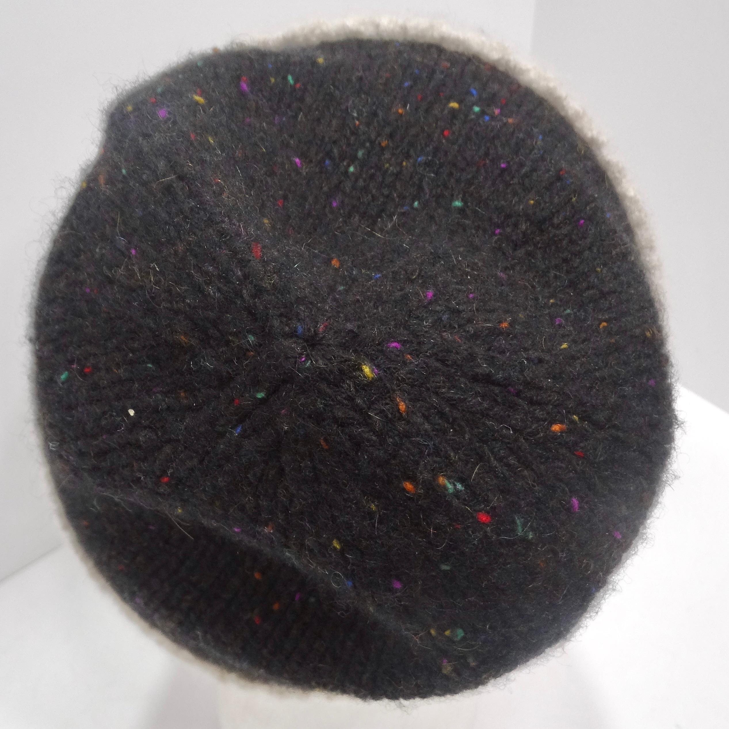 Chanel CC Black Rainbow Specks Cashmere Beanie Hat 2