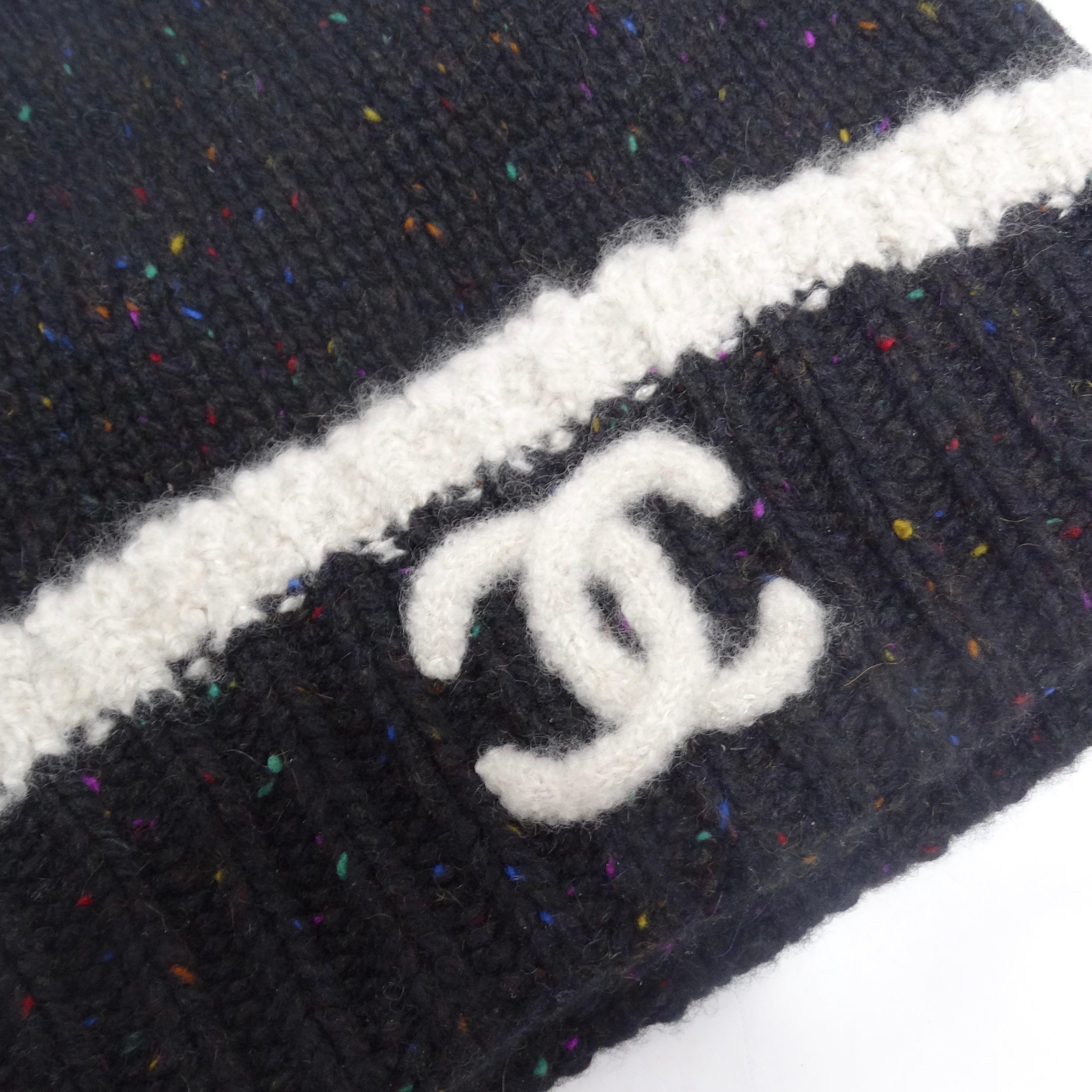 Chanel CC Black Rainbow Specks Cashmere Beanie Hat 3