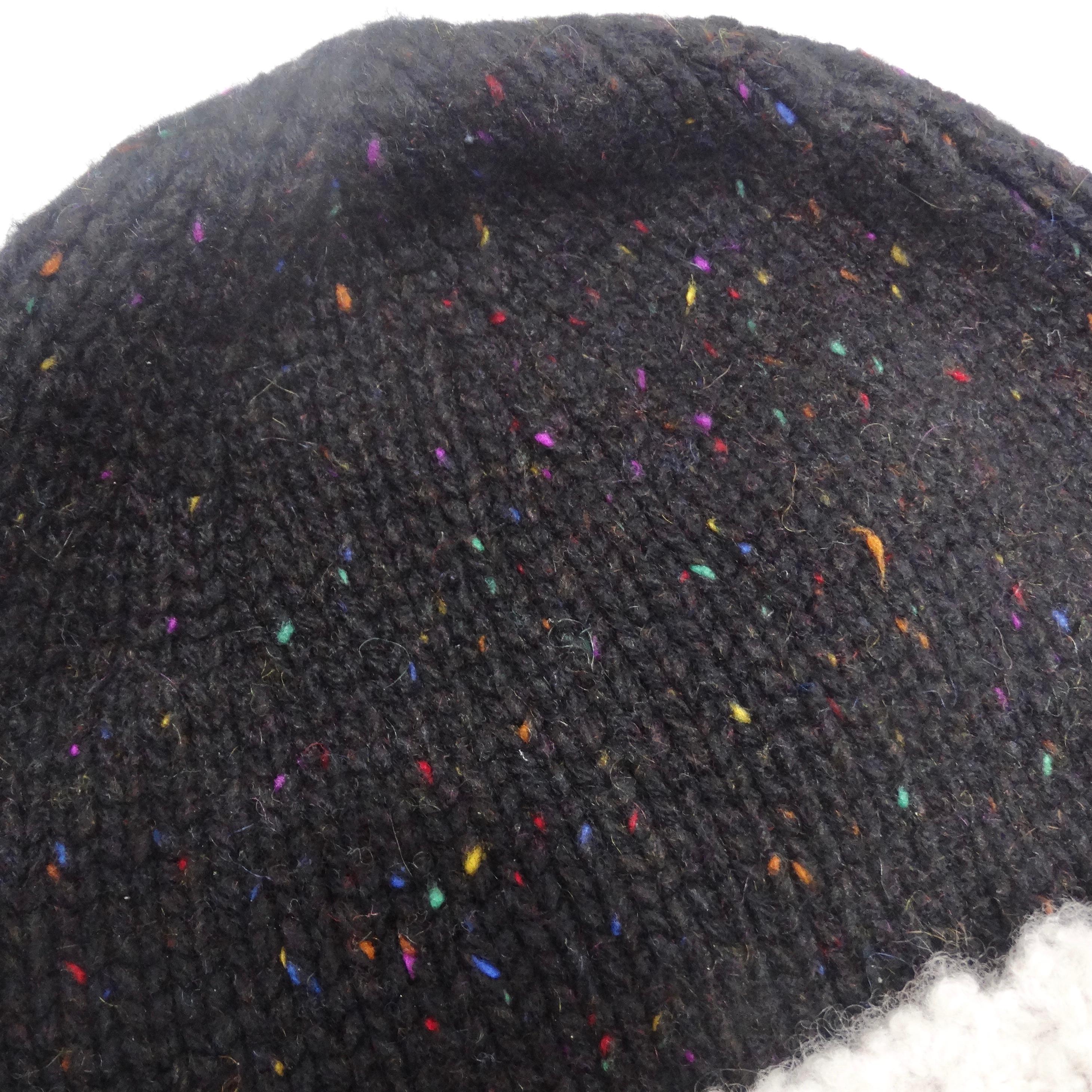 Chanel CC Black Rainbow Specks Cashmere Beanie Hat 4