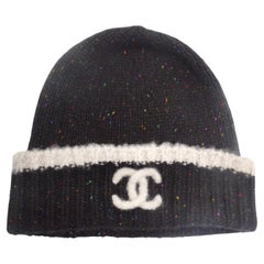 Chanel CC Black Rainbow Specks Cashmere Beanie Hat