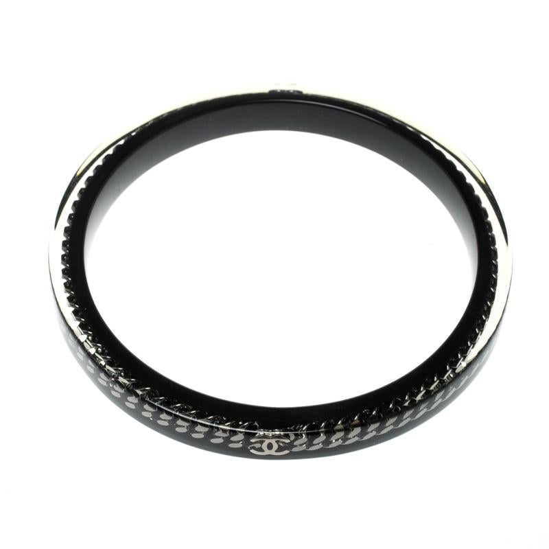 Women's Chanel CC Black Resin Link Chain Bangle Bracelet