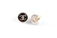 Chanel CC Black Round Earrings