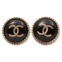 Chanel CC Black Round Earrings