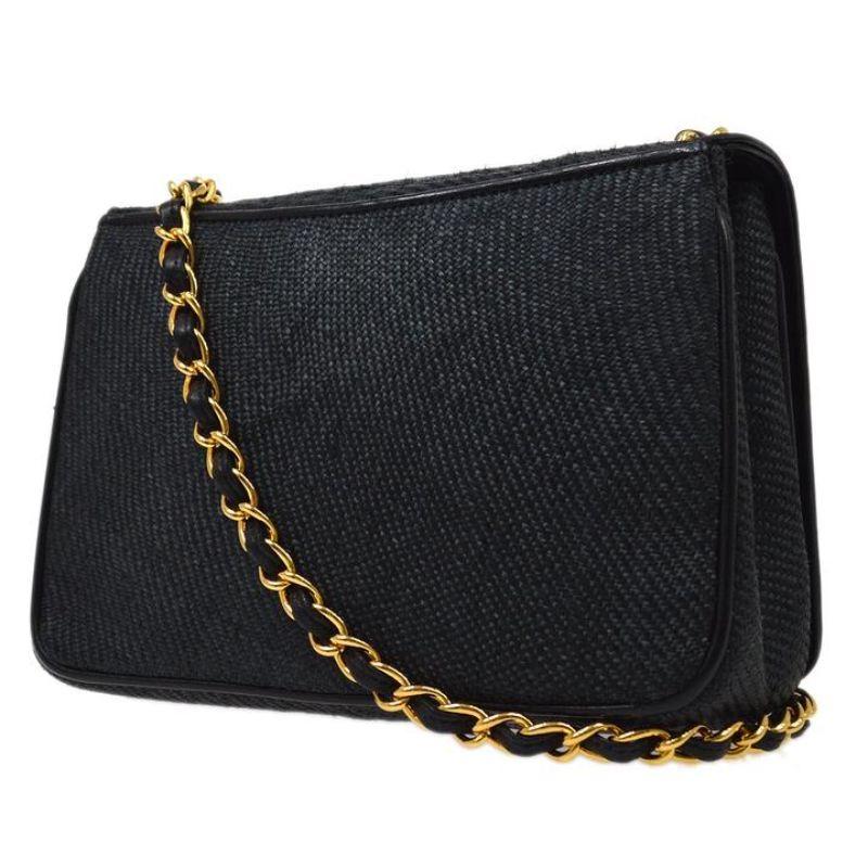 CHANEL CC Black Woven Lambskin Gold Small Party Evening Shoulder Bag In Good Condition In Chicago, IL