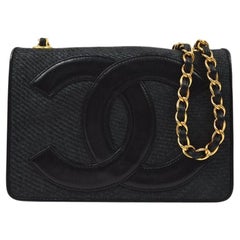 CHANEL CC Black Woven Lambskin Gold Small Party Evening Shoulder Bag