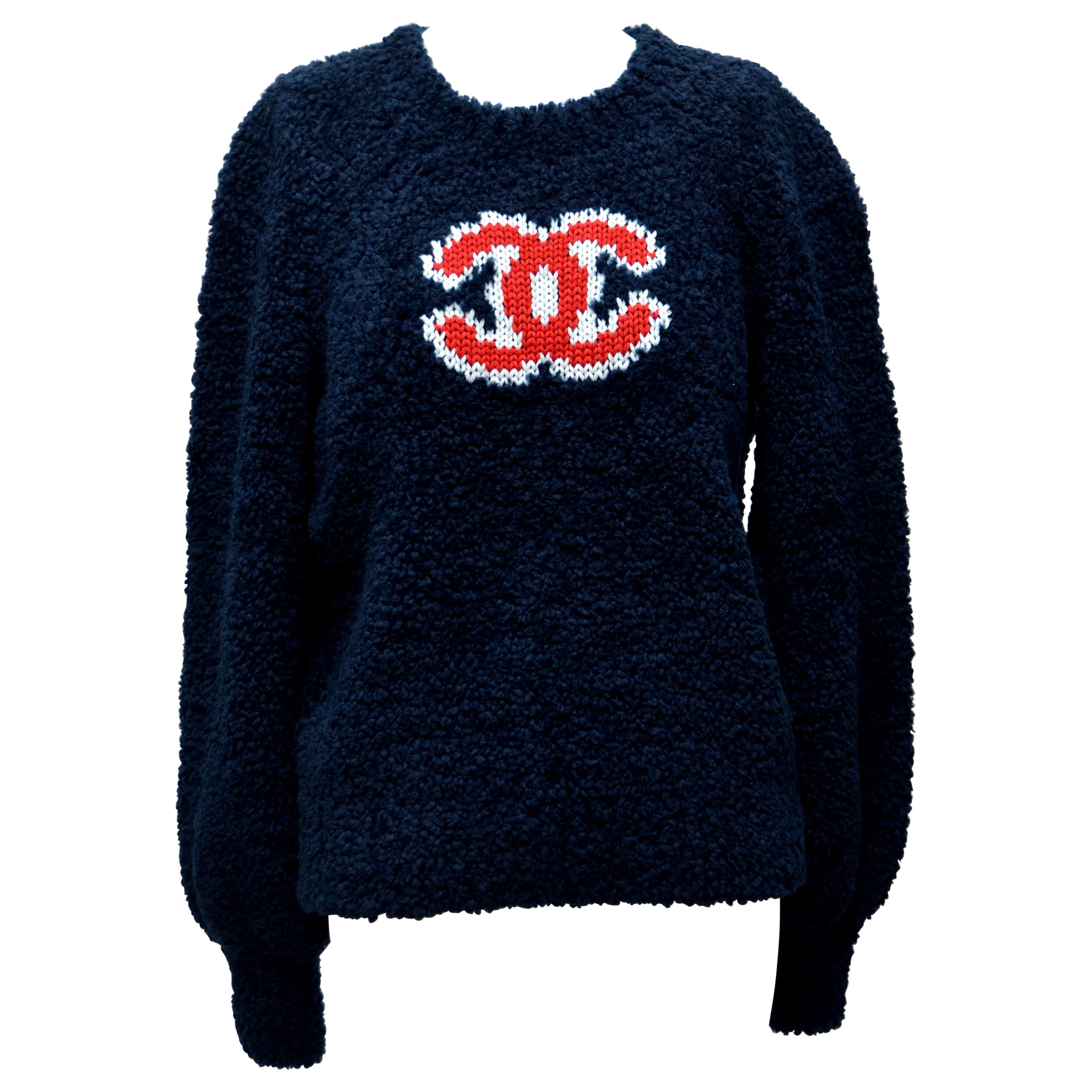 CHANEL CC Blue Teddy Sweater NEW With Tags Size 38FR at 1stDibs