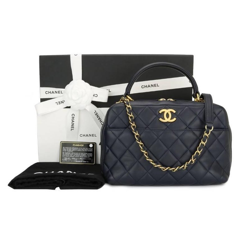 Chanel CC Bowling Bag Navy Lambskin Bag For Sale at 1stDibs