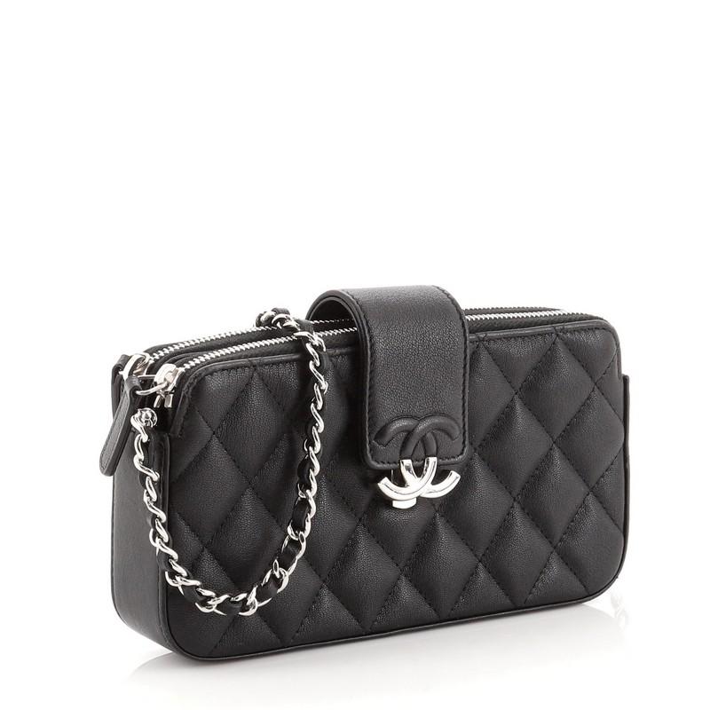 chanel double zip clutch with chain