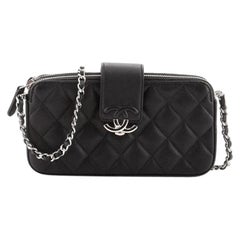 Chanel CC Box Double Zip Clutch with Chain Quilted Goatskin
