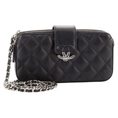 Chanel CC Box Double Zip Clutch with Chain Quilted Goatskin