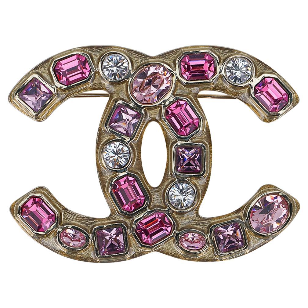 Chanel CC Brooch Pink / Lavender / Clear Diamantes For Sale