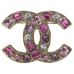 Vintage Chanel CC Brooch Pink / Lavender / Clear Diamantes