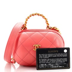 Chanel CC Bubble Top Handle Vanity Case with Chain Quilted Lambskin Small