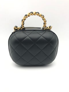 Chanel CC Bubble Vanity Case with Chain Quilted Lambskin Small Black Handbag