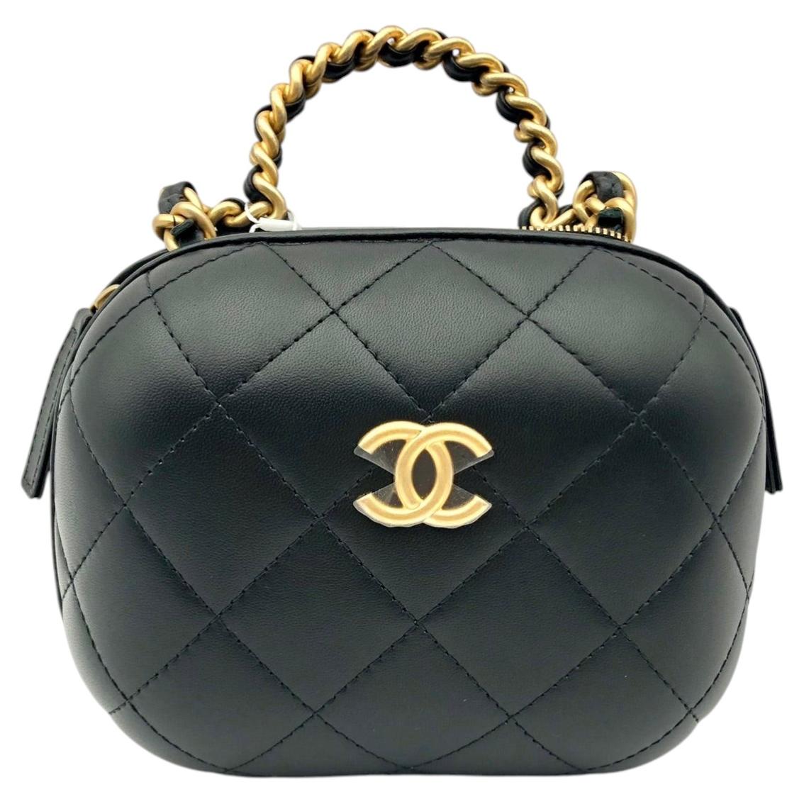 Chanel CC Bubble Vanity Case with Chain Quilted Lambskin Small Black Handbag