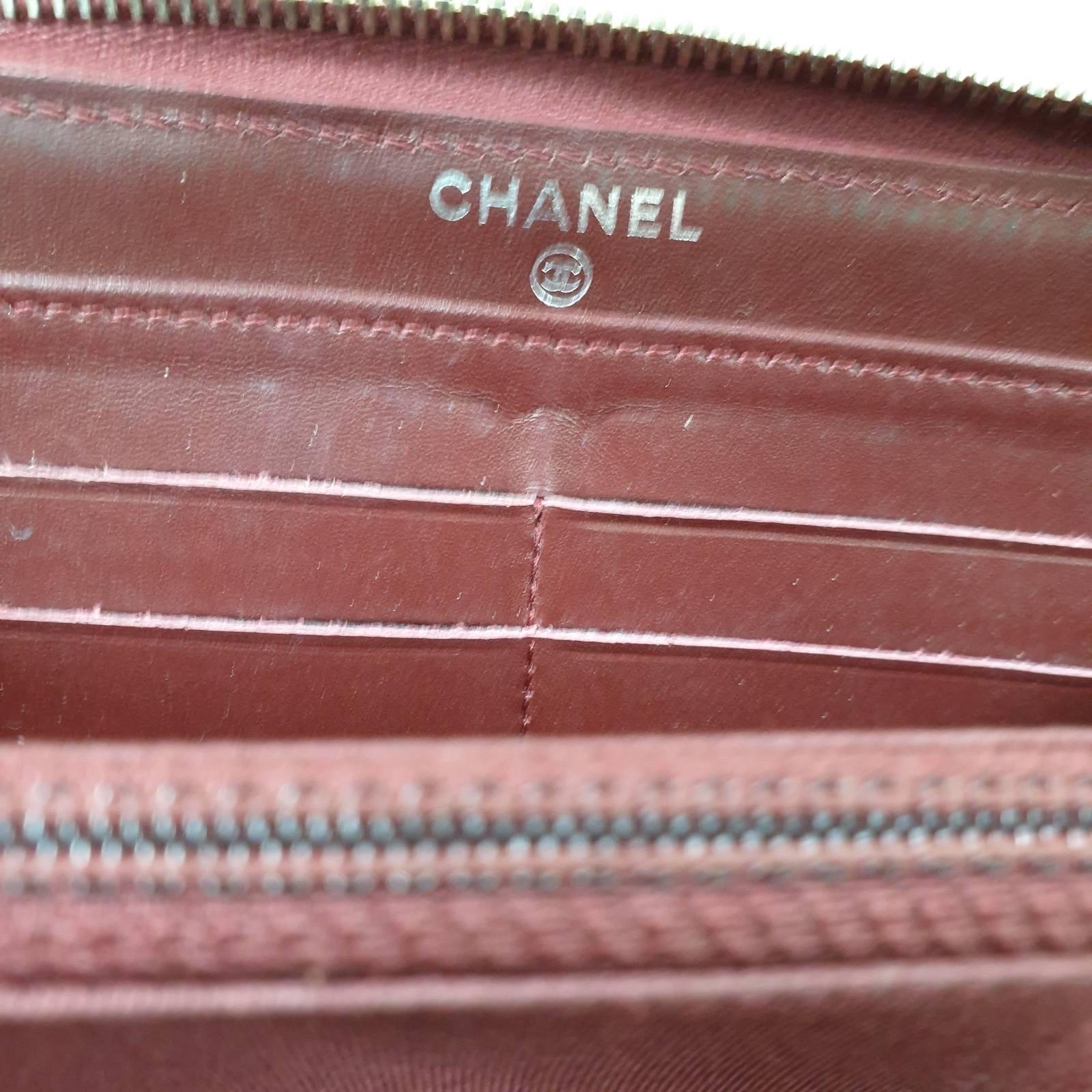 Chanel CC Burgundy Quilted Caviar Leather Zip Around Long Wallet 6