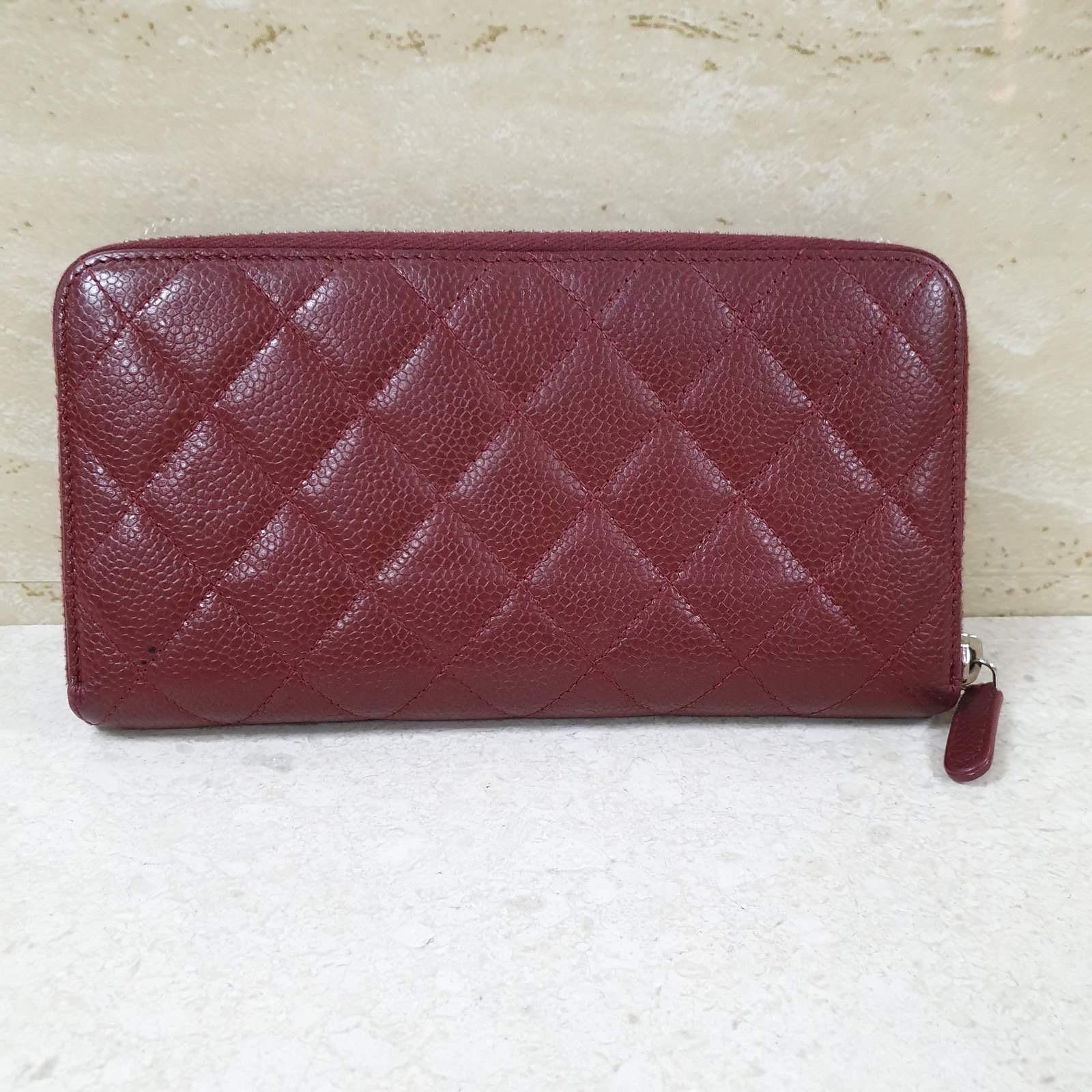 Chanel CC Burgundy Quilted Caviar Leather Zip Around Long Wallet 3