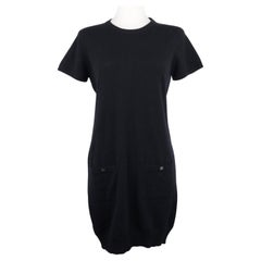 Chanel CC Button Knit Cashmere Dress Black Size 42 US10