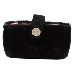 Chanel CC Button Phone Holder Clutch Quilted Velvet Mini