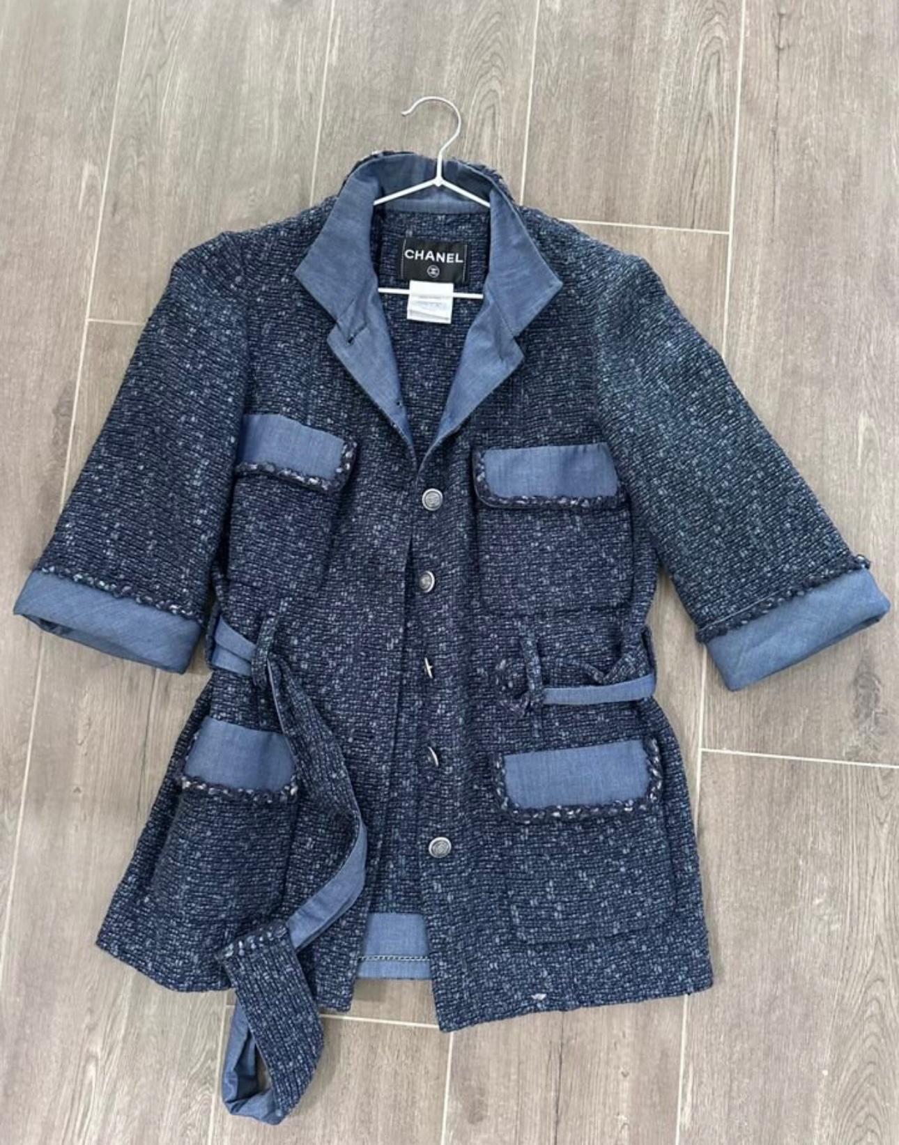 Chanel CC Buttons Belted Tweed Jacket For Sale 1