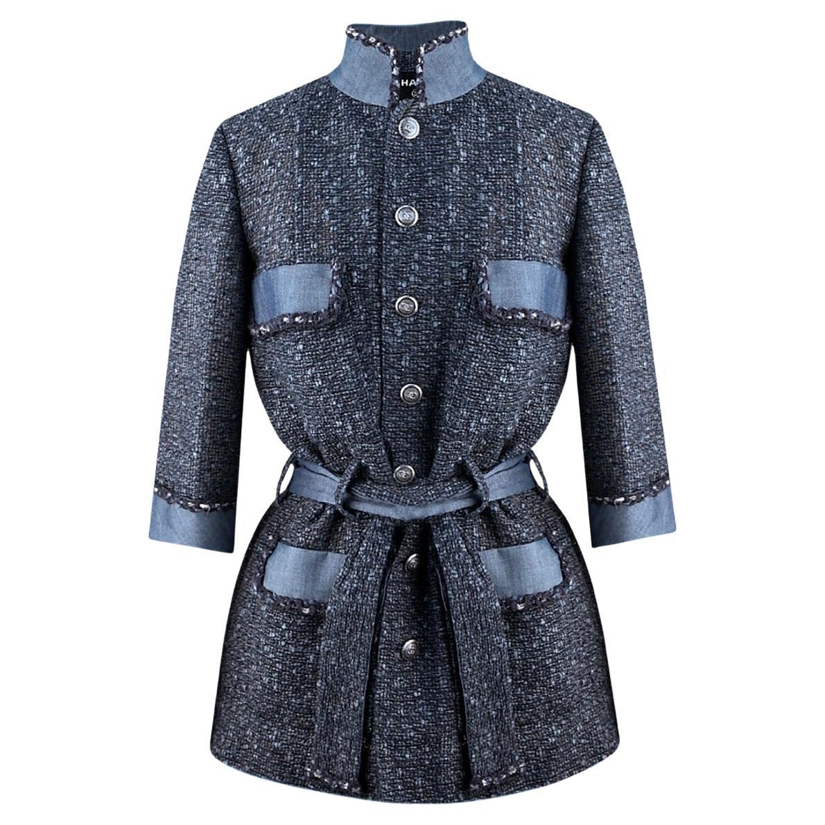 Chanel CC Buttons Belted Tweed Jacket For Sale