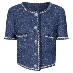 Chanel CC Buttons Black and Navy Tweed Jacket