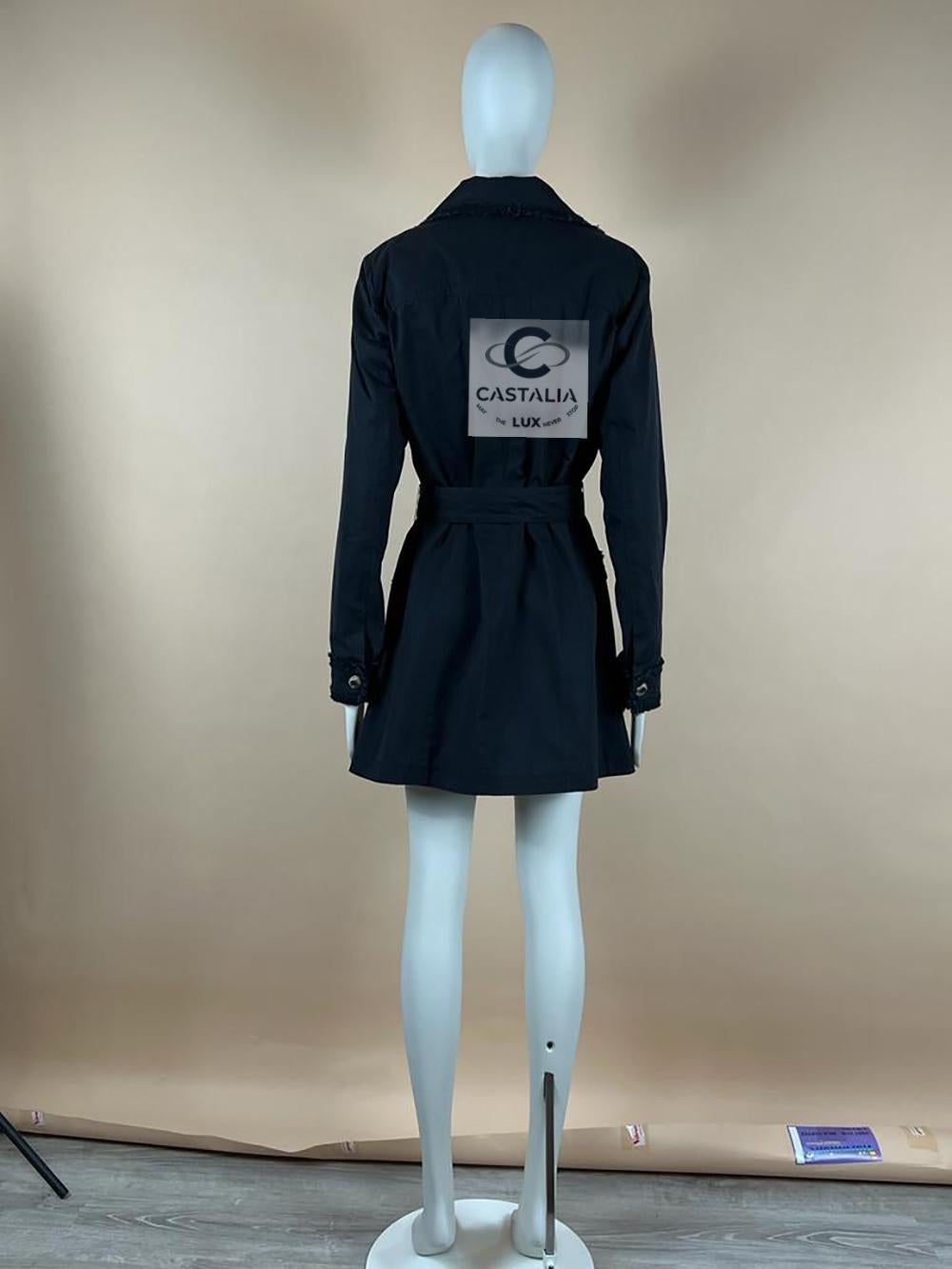 Chanel CC Buttons Black Belted Trench Coat 34 FR For Sale 6
