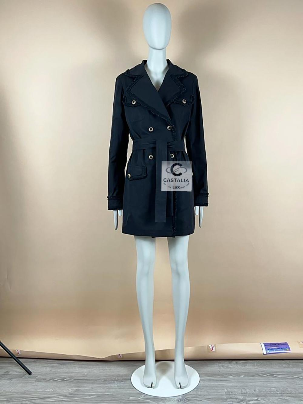 Chanel CC Buttons Black Belted Trench Coat 34 FR For Sale 4