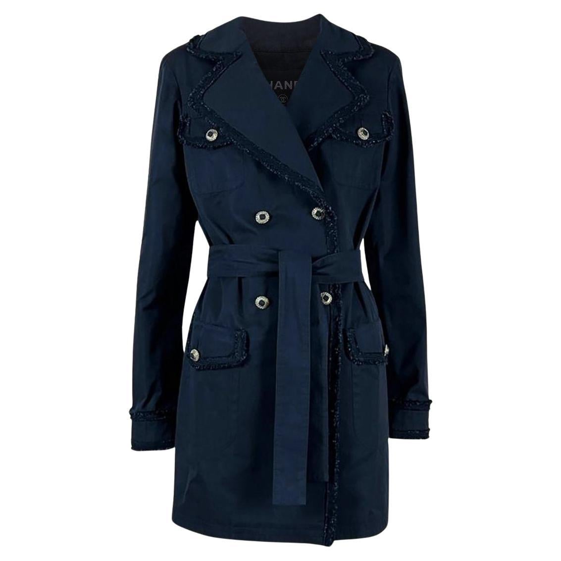 Chanel CC Buttons Black Belted Trench Coat 34 FR