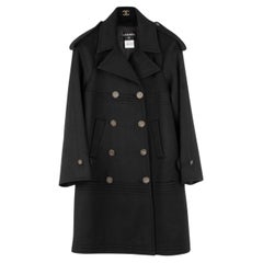 Used Chanel CC Buttons Black Double Breasted Coat