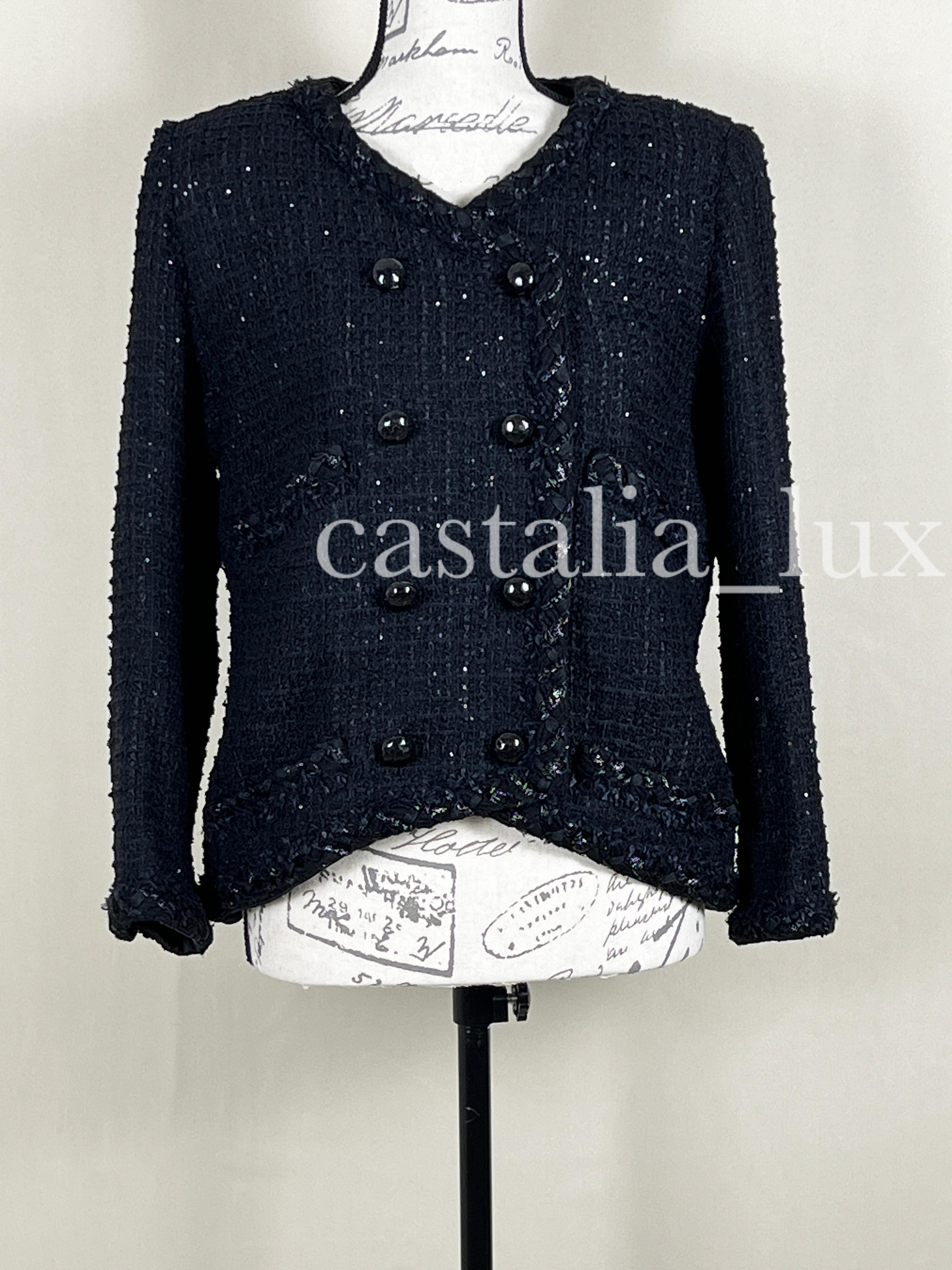 Chanel - Veste en tweed noir Lesage à boutons CC  en vente 4