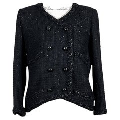 Used Chanel CC Buttons Black Lesage Tweed Jacket 
