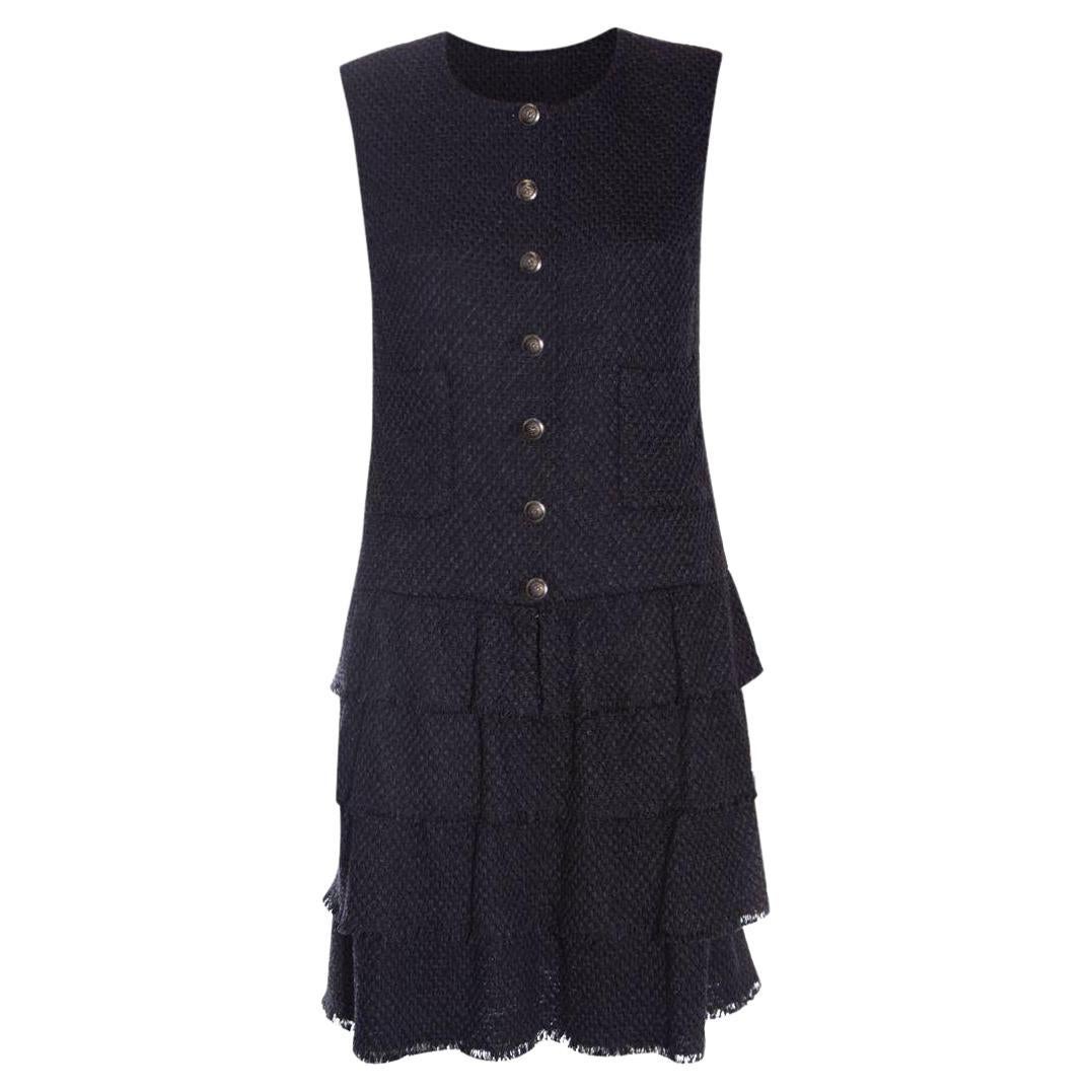 Chanel CC Buttons Black Ribbon Tweed Dress For Sale