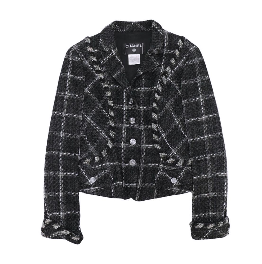 Chanel CC Buttons Black Tweed Jacket In Excellent Condition In Dubai, AE