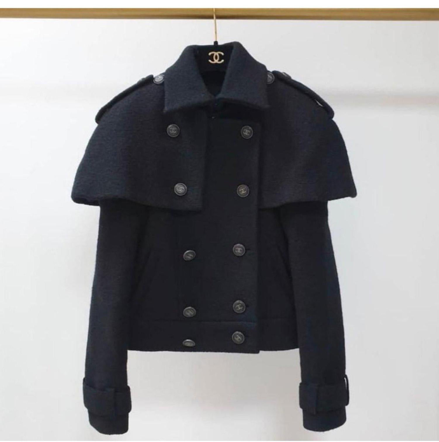 Women's or Men's Chanel CC Buttons Black Tweed Jacket For Sale