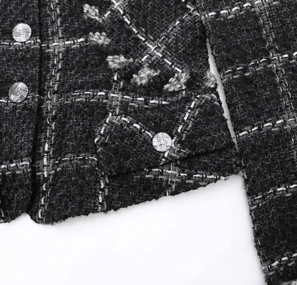 Women's or Men's Chanel CC Buttons Black Tweed Jacket