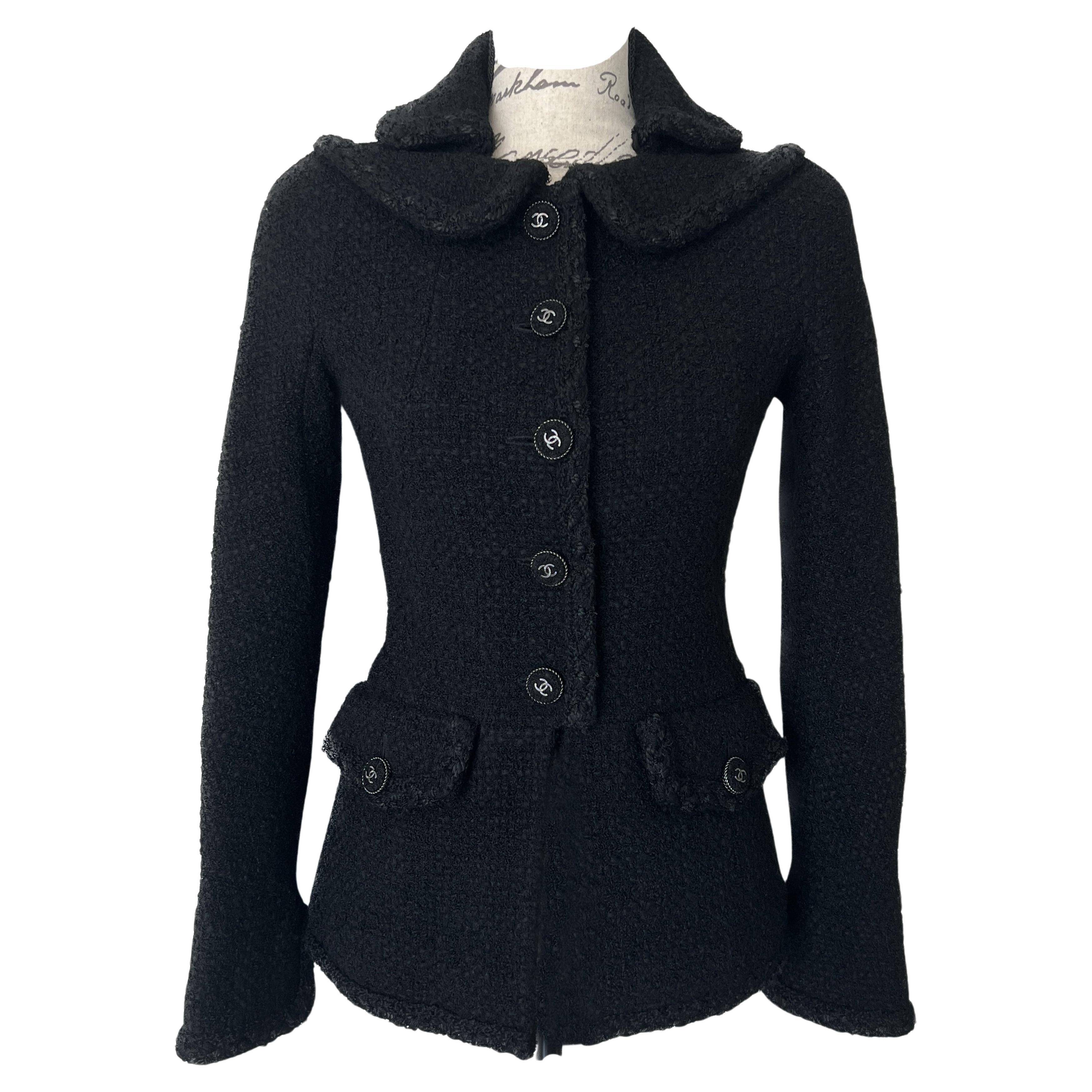 Chanel CC Buttons Black Tweed Jacket For Sale at 1stDibs chanel black