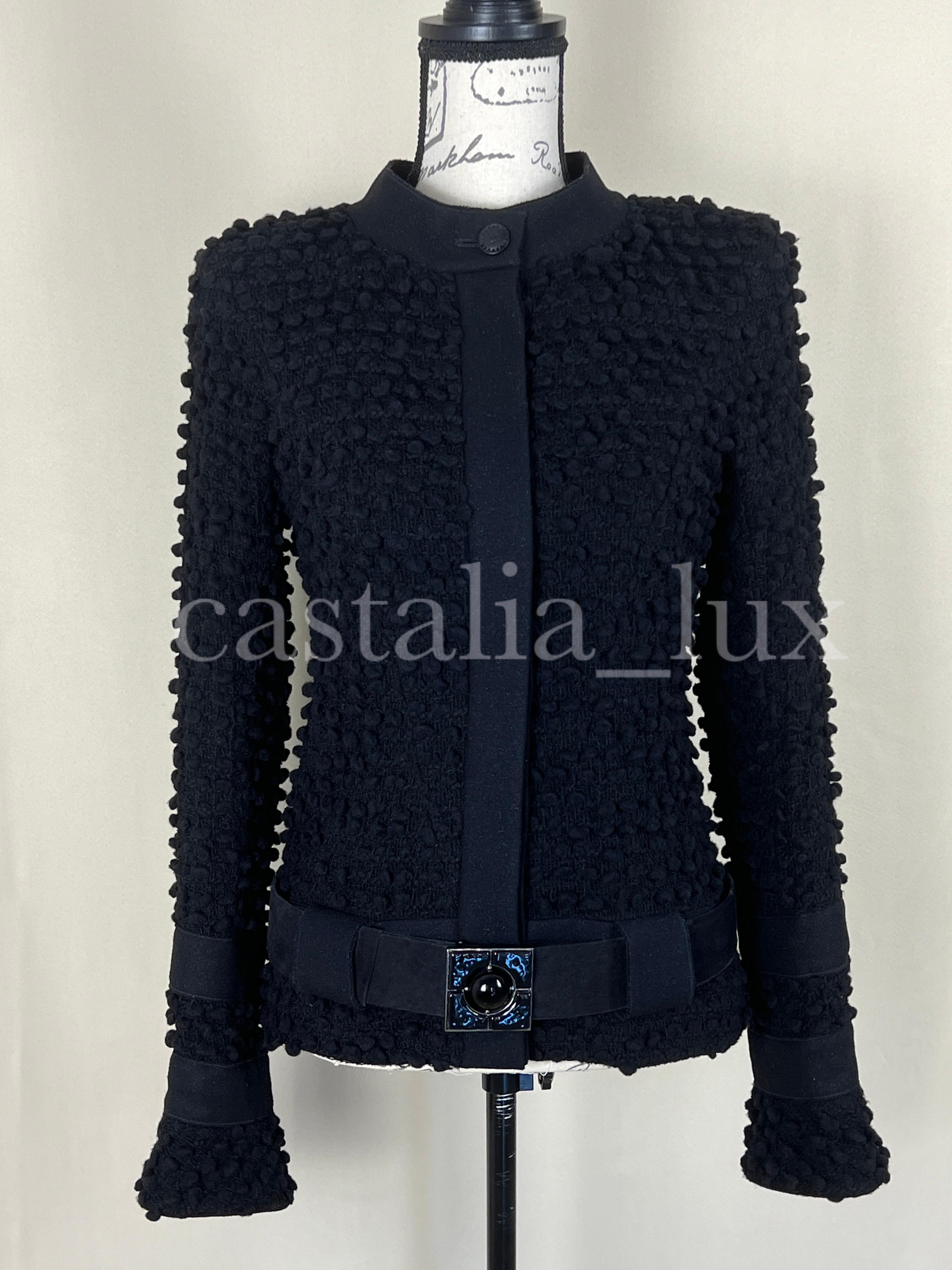 Chanel CC Buttons Black Tweed Jacket with Gripoix Belt 2