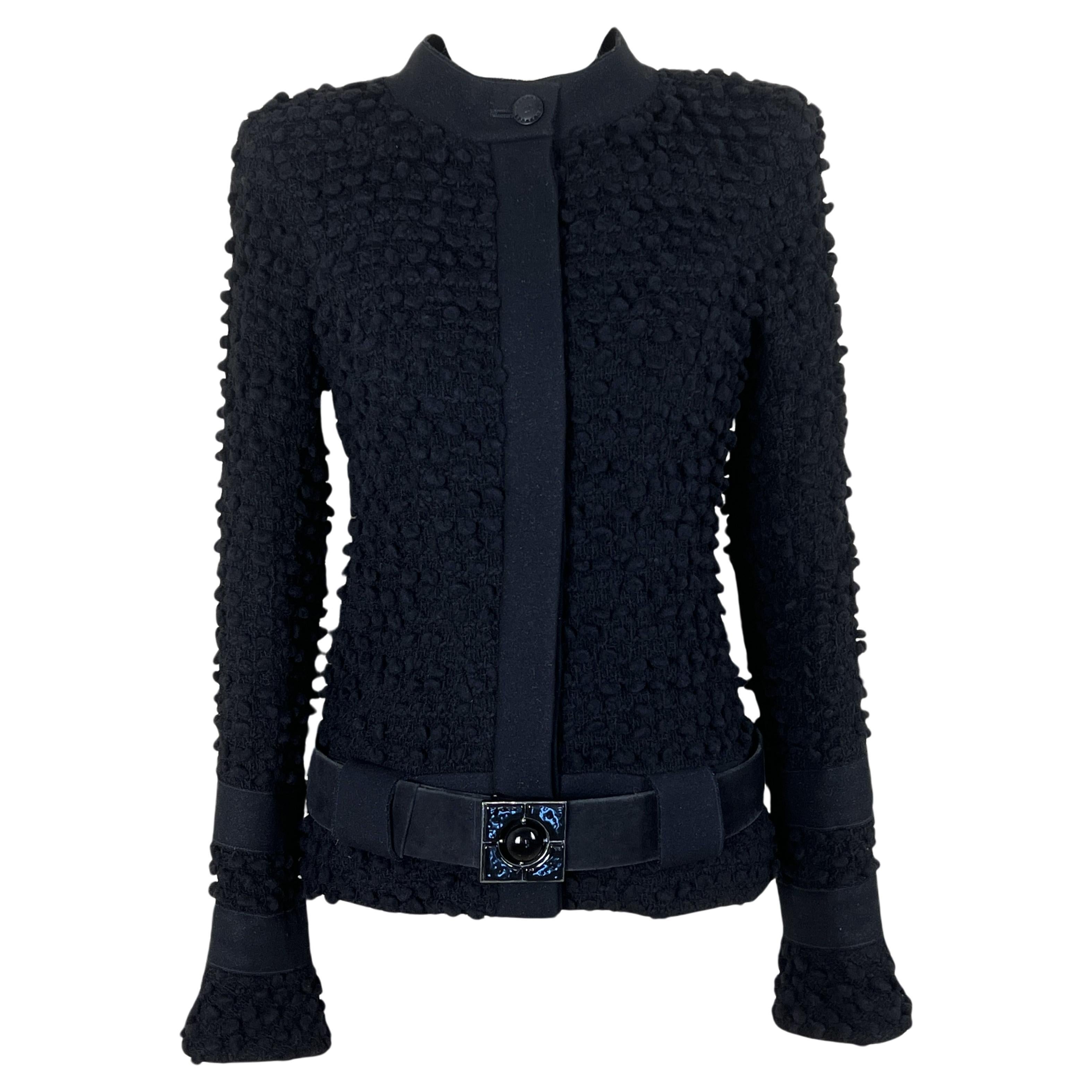 Chanel CC Buttons Black Tweed Jacket with Gripoix Belt