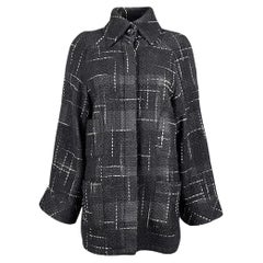 Chanel CC Parka-Mantel aus schwarzem Tweed mit Knöpfen